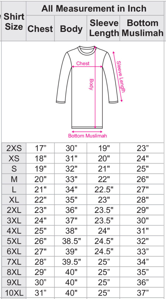 Muslimah Sublimation Shirt Product Specification